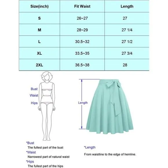 Women's High Waist A-Line Pockets Skirt Skater Flared Midi Skirt