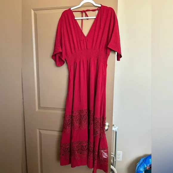 Women's Lace V Neck Party Dress Smocked Waist Boho Maxi Dress Bohemian Dress