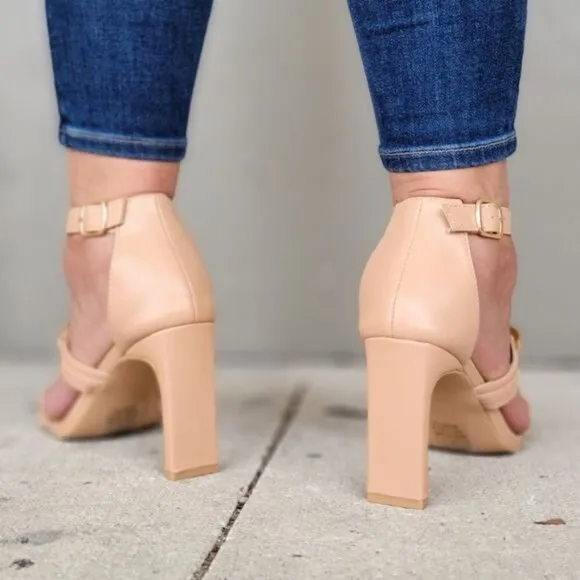 Women's Nude Gold Chain Chunky Heels