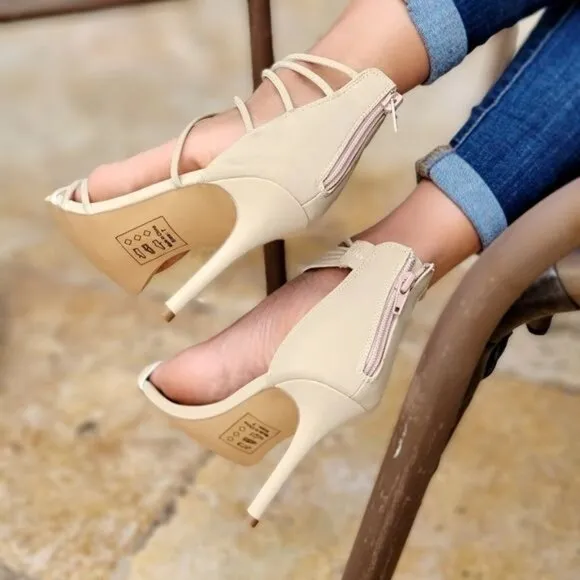 Women's Open Toe Strappy High Heels Sandals Natural Color