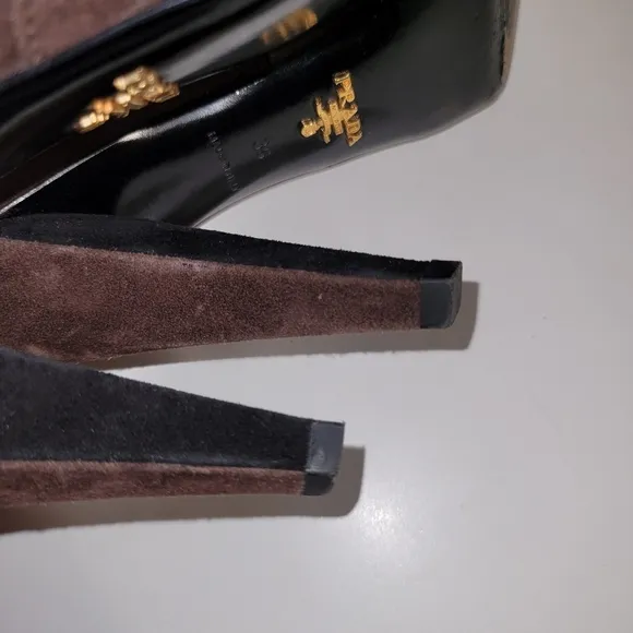 Women's prada suede brown toe heels shoes