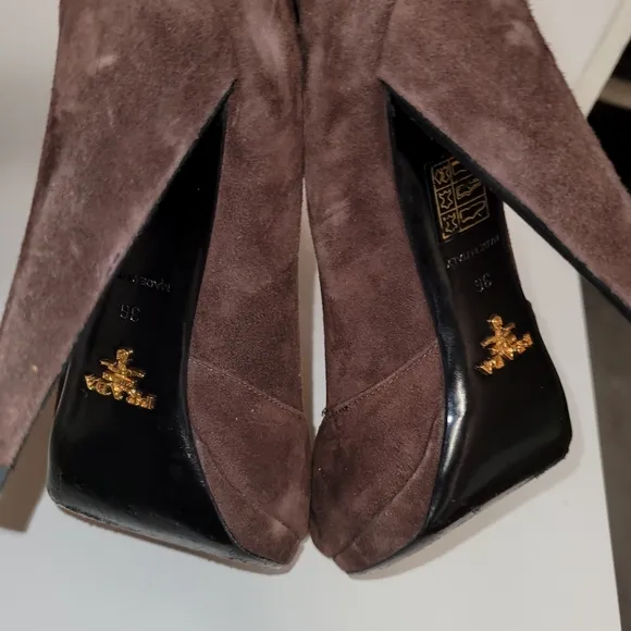 Women's prada suede brown toe heels shoes
