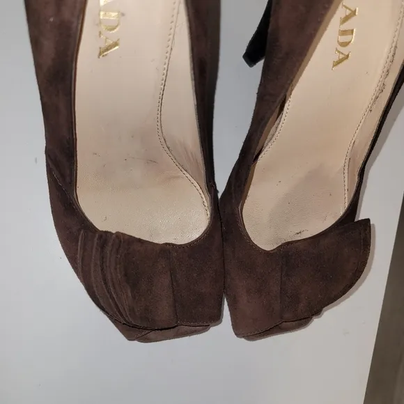 Women's prada suede brown toe heels shoes