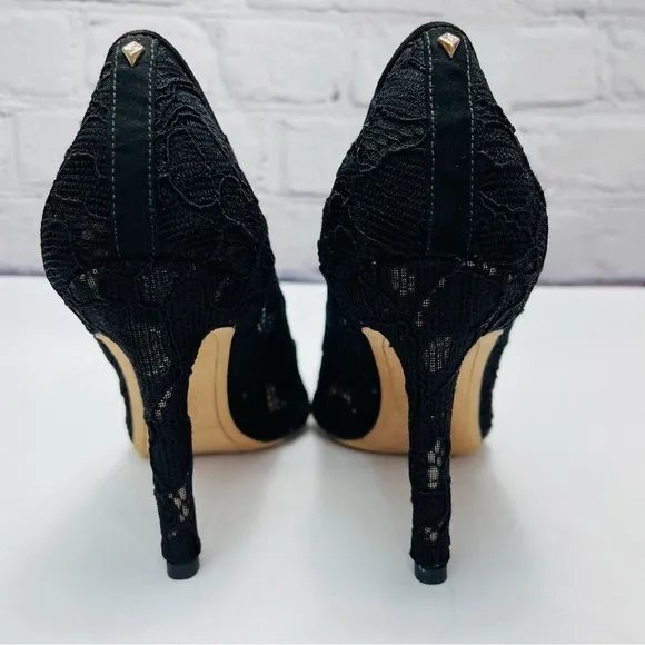 Women's Sam Edelman Black Lace High Heel Pumps Shoes 7.5