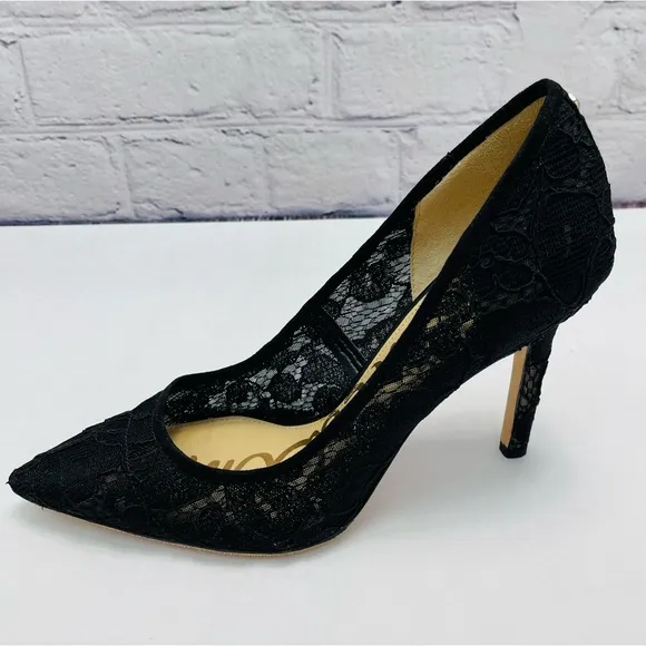 Women's Sam Edelman Black Lace High Heel Pumps Shoes 7.5