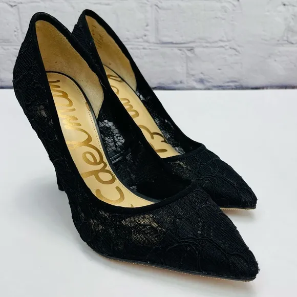 Women's Sam Edelman Black Lace High Heel Pumps Shoes 7.5
