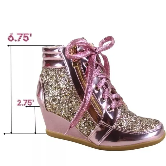 Women's Shiny Patent Glitter Ankle Wedge Lace UP Party Sneaker Booties  shoes