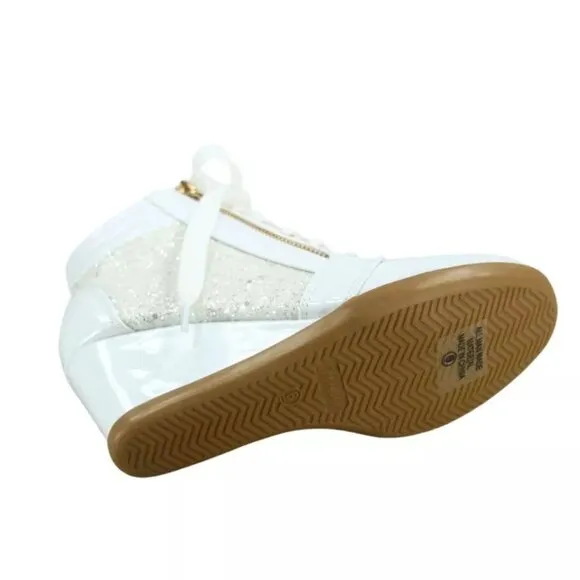 Women's Shiny Patent Glitter Ankle Wedge Lace UP Party Sneaker Booties  shoes