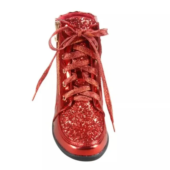 Women's Shiny Patent Glitter Ankle Wedge Lace UP Party Sneaker Booties  shoes