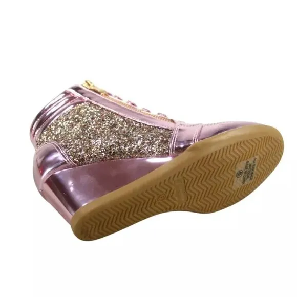 Women's Shiny Patent Glitter Ankle Wedge Lace UP Party Sneaker Booties  shoes