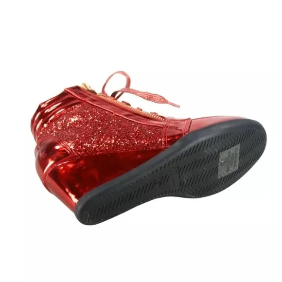 Women's Shiny Patent Glitter Ankle Wedge Lace UP Party Sneaker Booties  shoes