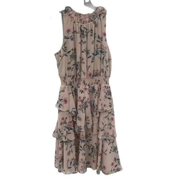 Women's Size 16 Eliza J Pink Floral Tiered Ruffle Dress Spring Wedding Easter