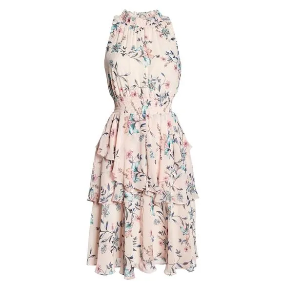 Women's Size 16 Eliza J Pink Floral Tiered Ruffle Dress Spring Wedding Easter