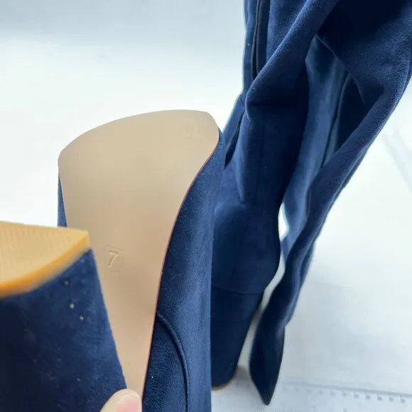 Women's Thigh High Boots Over The Knee Boot  Pointed Toe Chunky Heels Boots Blue
