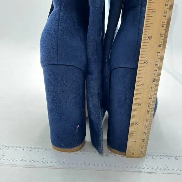 Women's Thigh High Boots Over The Knee Boot  Pointed Toe Chunky Heels Boots Blue