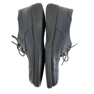 Womens VTG 7.5 Bally Switzerland Shoes Navy Lace Up Flats Leather Italy 6883