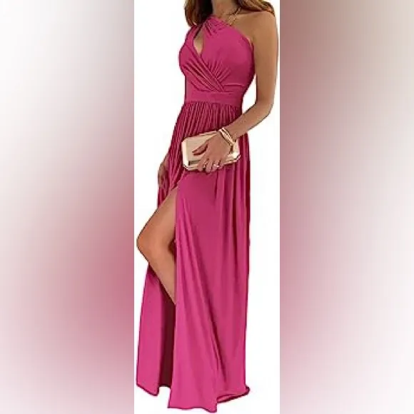 XL NEW LYANER Women's One Shoulder High Split Cutout Sleeveless Elegant Sex