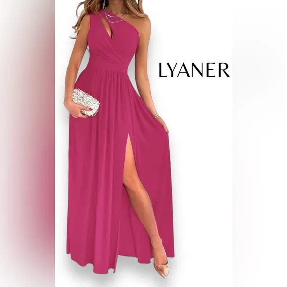 XL NEW LYANER Women's One Shoulder High Split Cutout Sleeveless Elegant Sex