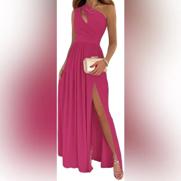 XL NEW LYANER Women's One Shoulder High Split Cutout Sleeveless Elegant Sex