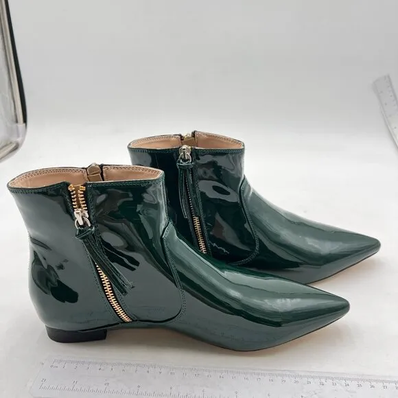 XYD Women's Pointed Closed Toe Flats Ankle Boots Low Heel Basic Booties Green