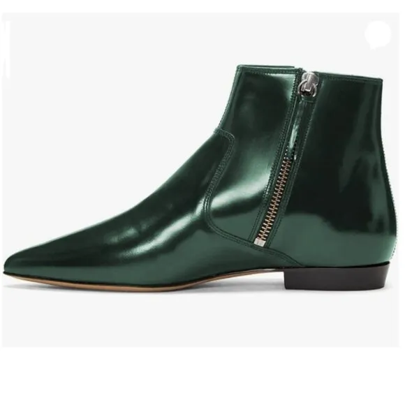 XYD Women's Pointed Closed Toe Flats Ankle Boots Low Heel Basic Booties Green