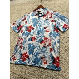 YATTA GOLF Polo Shirt Men's XL Aloha Hawaiian Stretch Floral Hibiscus Tropical