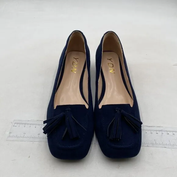 YDN Women Chunky Block Low Heel Loafers Square Toe Tassel Fringed Pumps