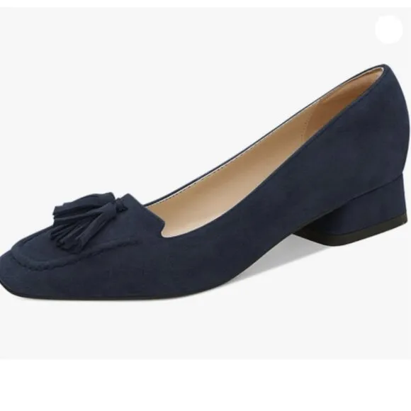 YDN Women Chunky Block Low Heel Loafers Square Toe Tassel Fringed Pumps