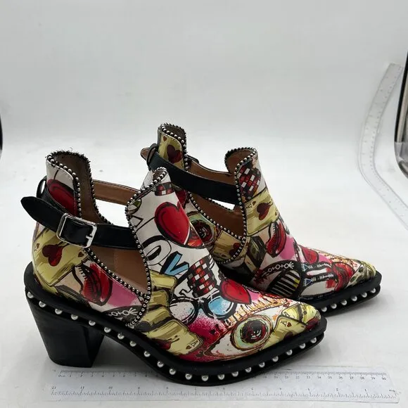 YDN Women Studded Mid Chunky Heeled Ankle Booties Pumps Closed Almond Toe Boots