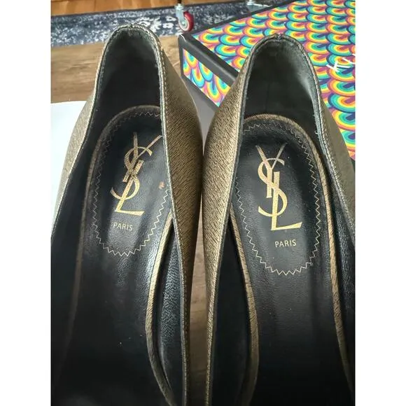 YSL Yves Saint Laurent Tribtoo Leather Pumps Heels Bronze Sz. 40/9