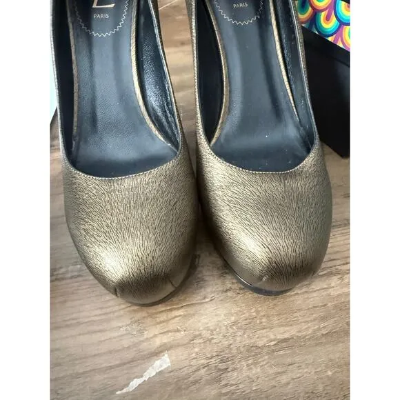 YSL Yves Saint Laurent Tribtoo Leather Pumps Heels Bronze Sz. 40/9