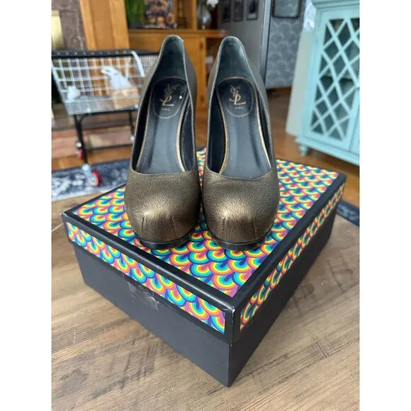 YSL Yves Saint Laurent Tribtoo Leather Pumps Heels Bronze Sz. 40/9