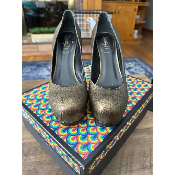 YSL Yves Saint Laurent Tribtoo Leather Pumps Heels Bronze Sz. 40/9