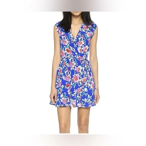 Yumi Kim 100% Silk Floral Blue Wrap Dress size XS