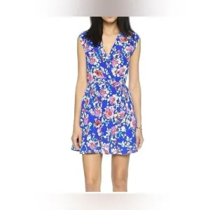 Yumi Kim 100% Silk Floral Blue Wrap Dress size XS