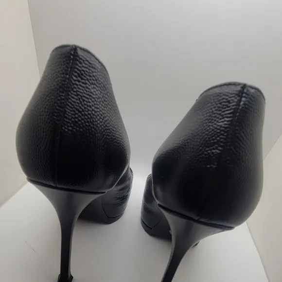 Yves Saint Laurent YSL Tribtoo Black Pebbled Leather Platform Pumps Size 37 1/2
