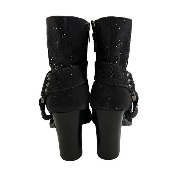 Zadig &amp; Voltaire Black Leather Studded Harness Western Ankle Boots Size 37 EU