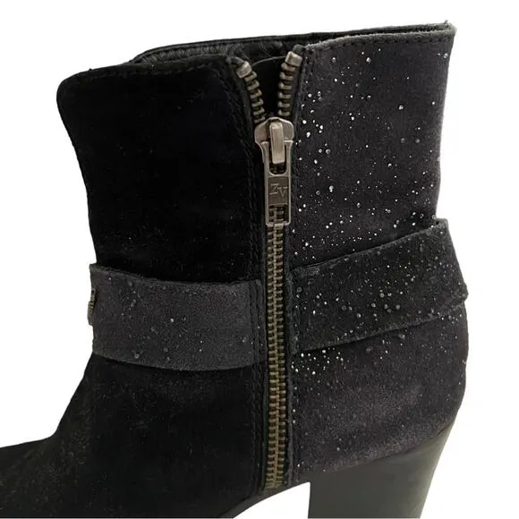Zadig &amp; Voltaire Black Leather Studded Harness Western Ankle Boots Size 37 EU