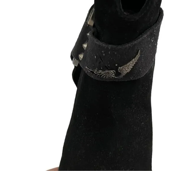Zadig &amp; Voltaire Black Leather Studded Harness Western Ankle Boots Size 37 EU