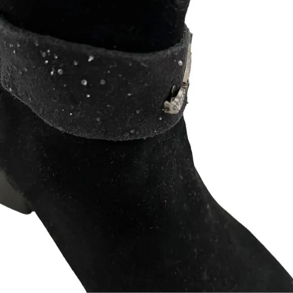 Zadig &amp; Voltaire Black Leather Studded Harness Western Ankle Boots Size 37 EU