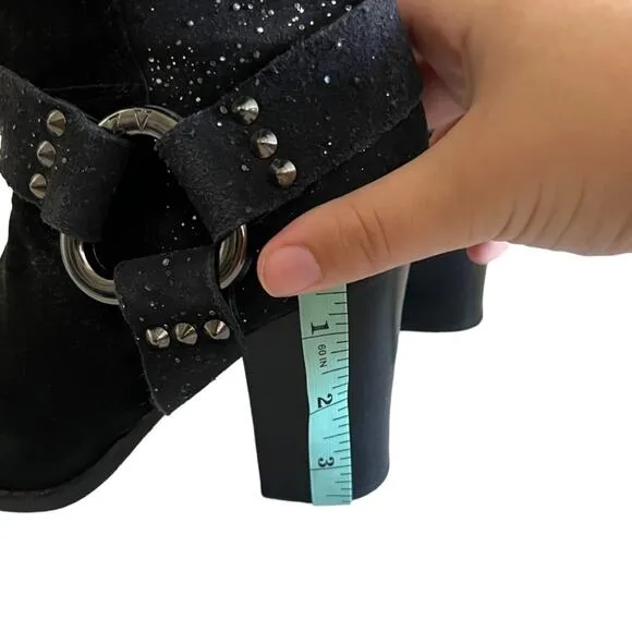 Zadig &amp; Voltaire Black Leather Studded Harness Western Ankle Boots Size 37 EU