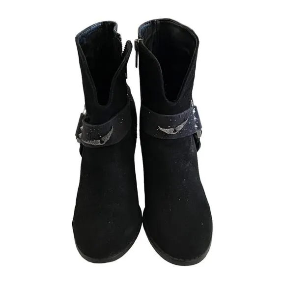 Zadig &amp; Voltaire Black Leather Studded Harness Western Ankle Boots Size 37 EU
