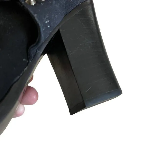 Zadig &amp; Voltaire Black Leather Studded Harness Western Ankle Boots Size 37 EU