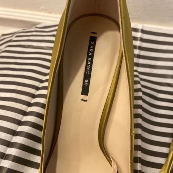 ZARA BASIC CHARTREUSE SATIN BOW HEELS SZ 36 SATEEN FORMAL WEDDING TUXEDO CHURCH