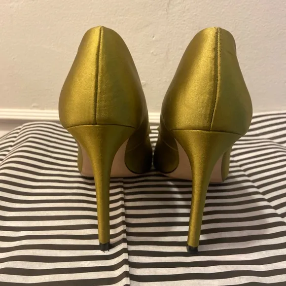 ZARA BASIC CHARTREUSE SATIN BOW HEELS SZ 36 SATEEN FORMAL WEDDING TUXEDO CHURCH