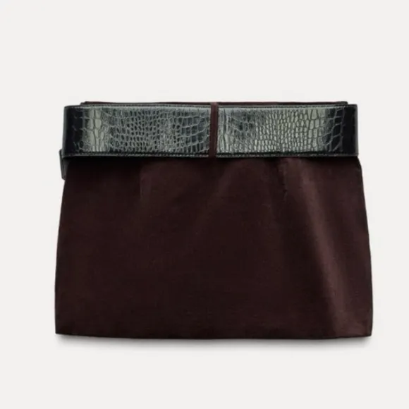ZARA BELTED VELVET MINI SKIRT SIZE L