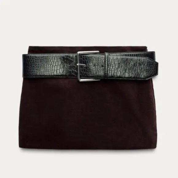 ZARA BELTED VELVET MINI SKIRT SIZE L