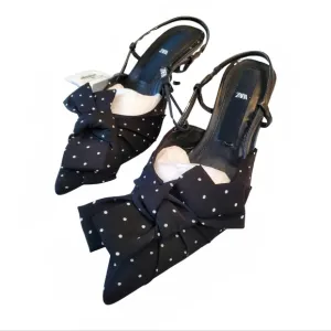 Zara Black and White Polka Dot Slingback Heels