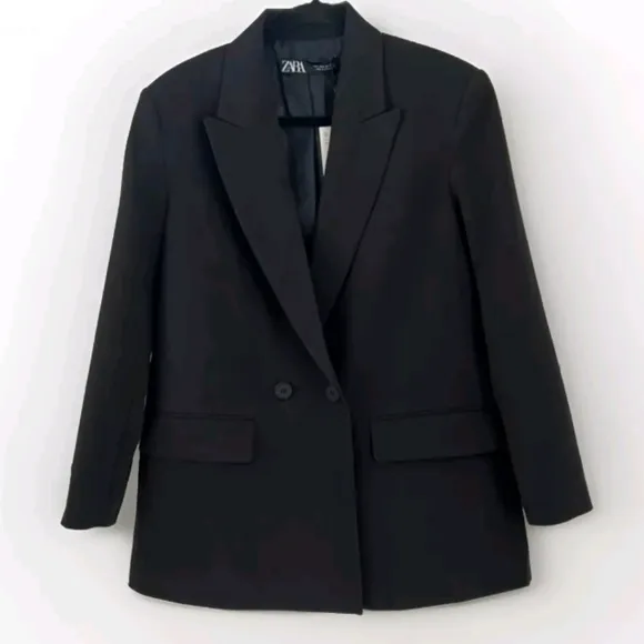 ZARA BLACK DOUBLE-BREASTED OVERSIZED BLAZER size XS