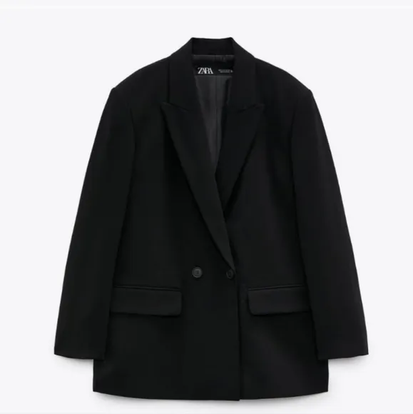 ZARA BLACK DOUBLE-BREASTED OVERSIZED BLAZER size XS